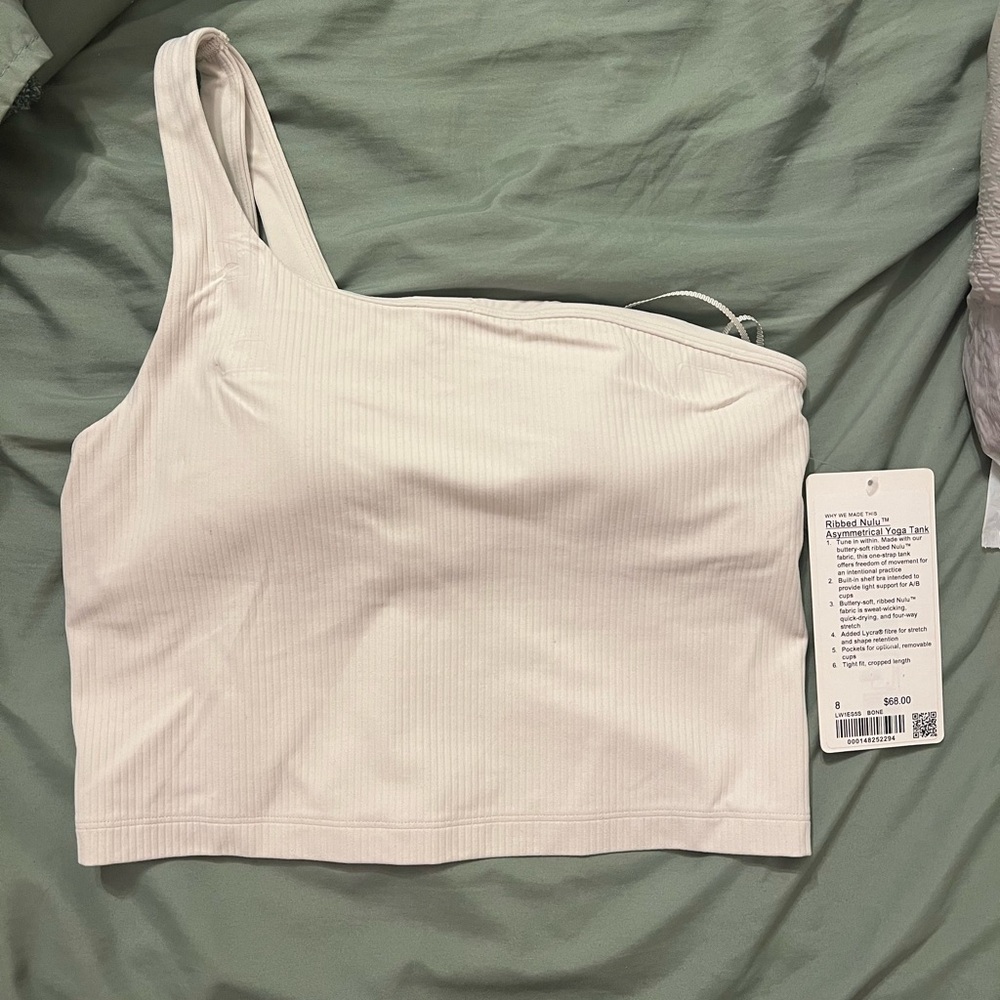 Lulu Lemon White Ribbed Asymmetric Tank Top